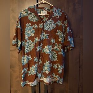 Kolekole Men's Brown and Blue Hawaiian Shirt